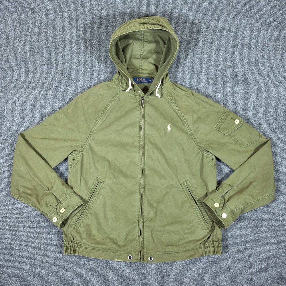 Polo Ralph Lauren Womens Olive Green Hooded Windbreaker Jacket Size Medium